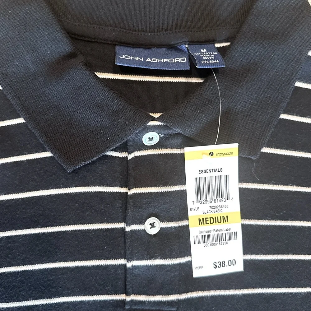 NWT John Ashford Long Sleeve Striped Polo Shirt Size Medium - Picture 4 of 4
